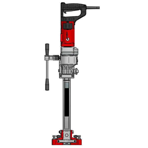 CARDI 189 hand-held core drill with stand for wet and dry drilling, front view.