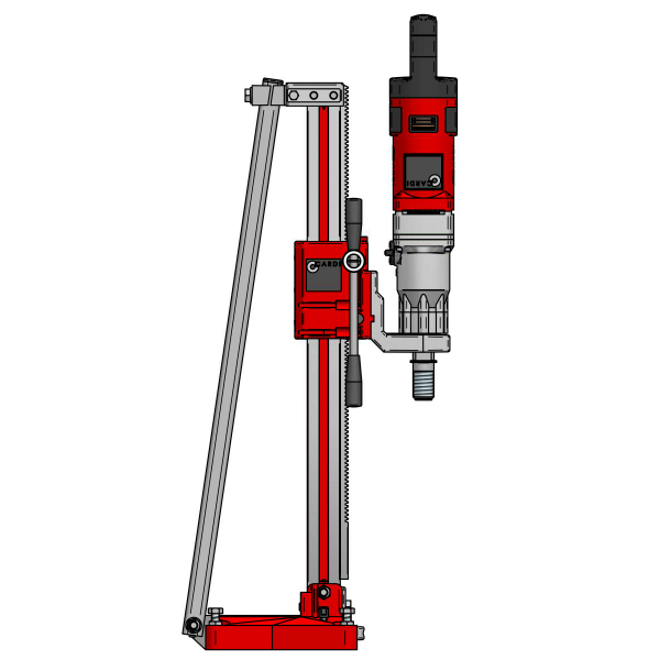 CARDI 189 hand-held core drill with stand for wet and dry drilling, side view.