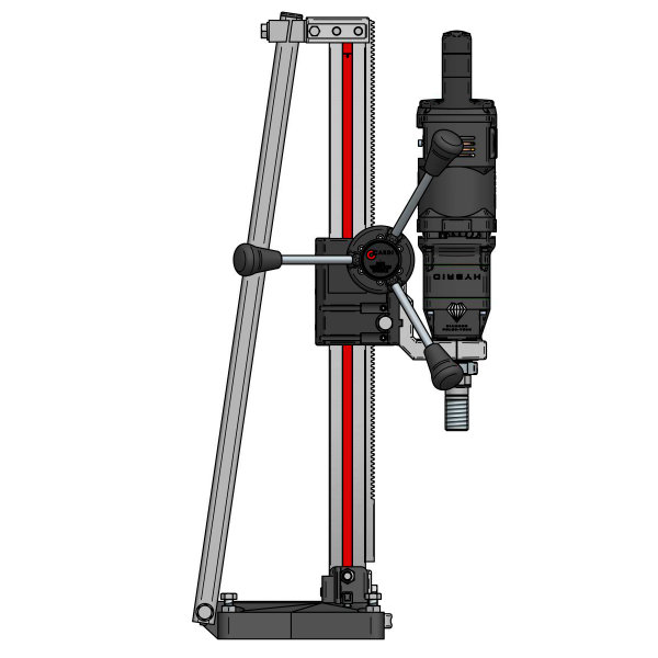 CARDI HS 250 hand-held core drill on stand with DPT micro-percussion technology, side view.