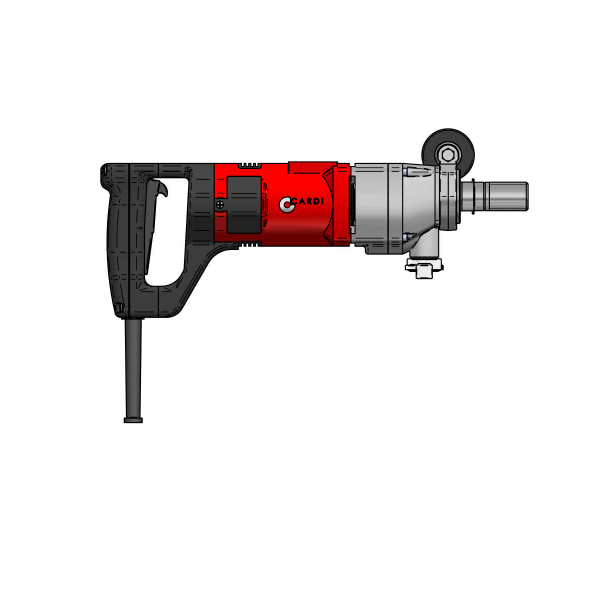 CARDI T2000 MA-14 hand-held or on stand core drill for dry drilling with dust extraction system, side view.