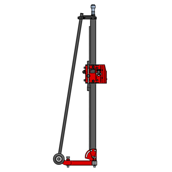 CARDI C 600-1500 extra long steel drill stand for core drill motor, ultra heavy-duty for very large drillings, side view.