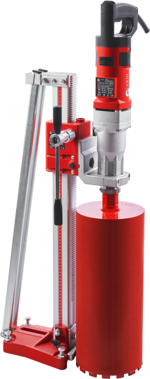 CARDI 189 hand-held core drill with stand and core bit for wet and dry drilling.