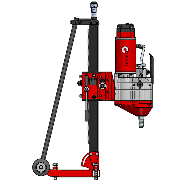 CARDI 1005 core drill with stand for wet drilling, side view.