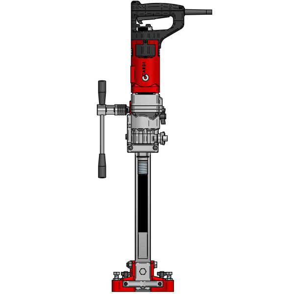 CARDI 185 hand-held core drill with stand for wet and dry drilling, front view.