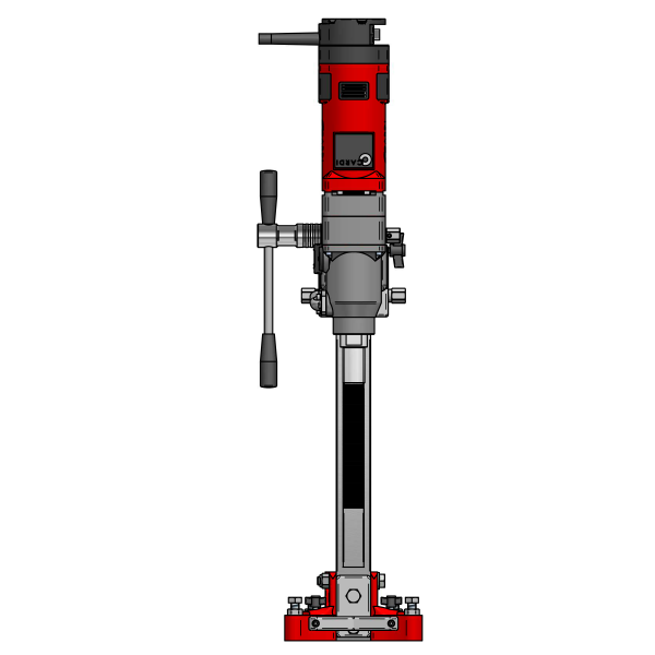 CARDI 220 core drill on stand for wet drilling, front view.