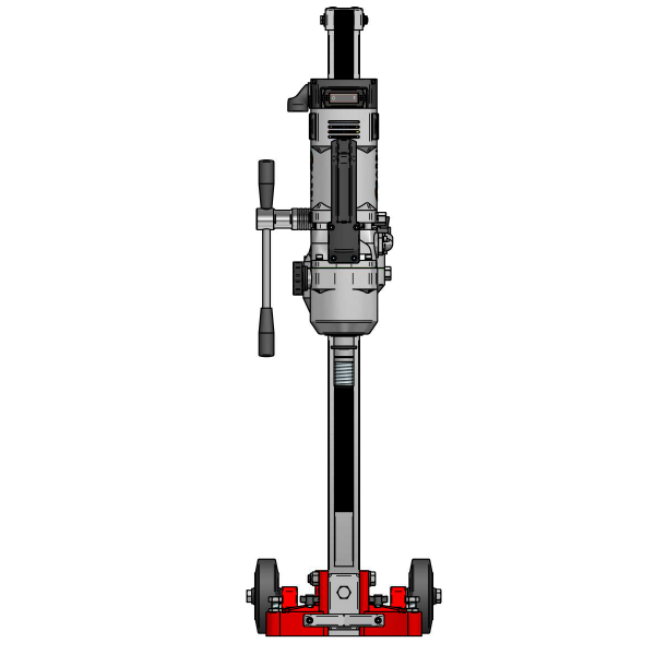 CARDI 250 core drill with stand for wet drilling, front view.