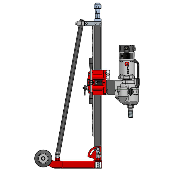 CARDI 306 core drill with stand for wet drilling, side view.