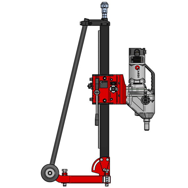 CARDI 501 core drill with stand for wet drilling, side view.