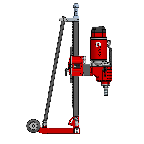 CARDI 605 core drill with stand for wet drilling, side view.