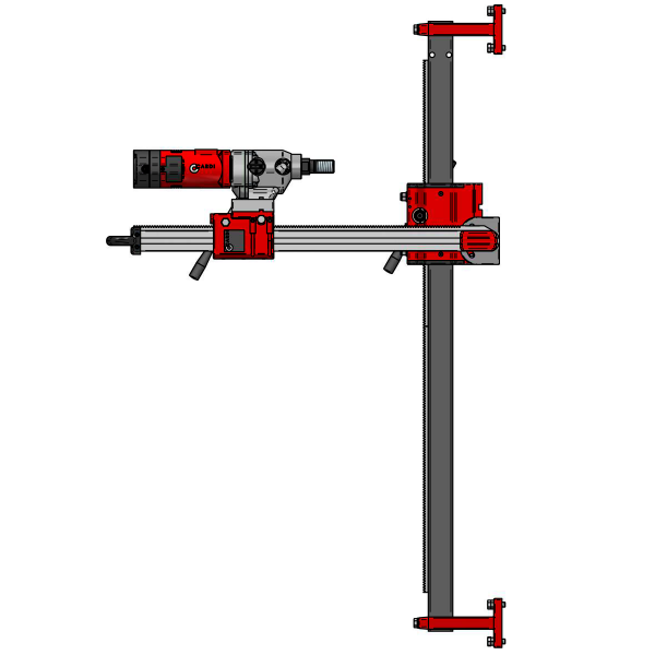 CARDI DV SD-1501 core drill on rail for wet drilling, side view.