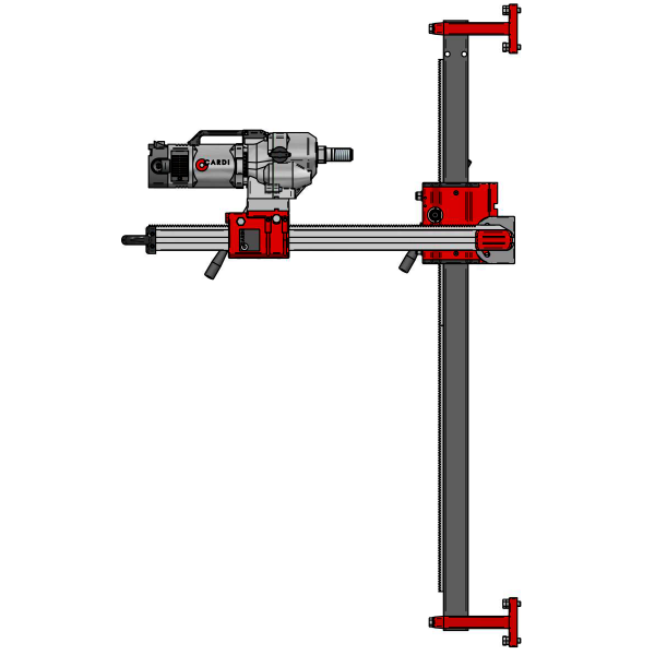 CARDI DV SD-1504 core drill on rail for wet drilling, side view.