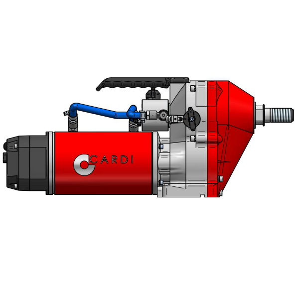 CARDI FR 805 core drill motor for wet drilling on stand, side view.