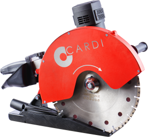 CARDI PE 401-BL hand-held or on rail blade saw with PE technology and dust extraction with 40 cm diamond blade.