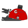 CARDI PE 401 hand-held or on rail blade saw with PE technology and dust extraction for 40 cm blade, side view.